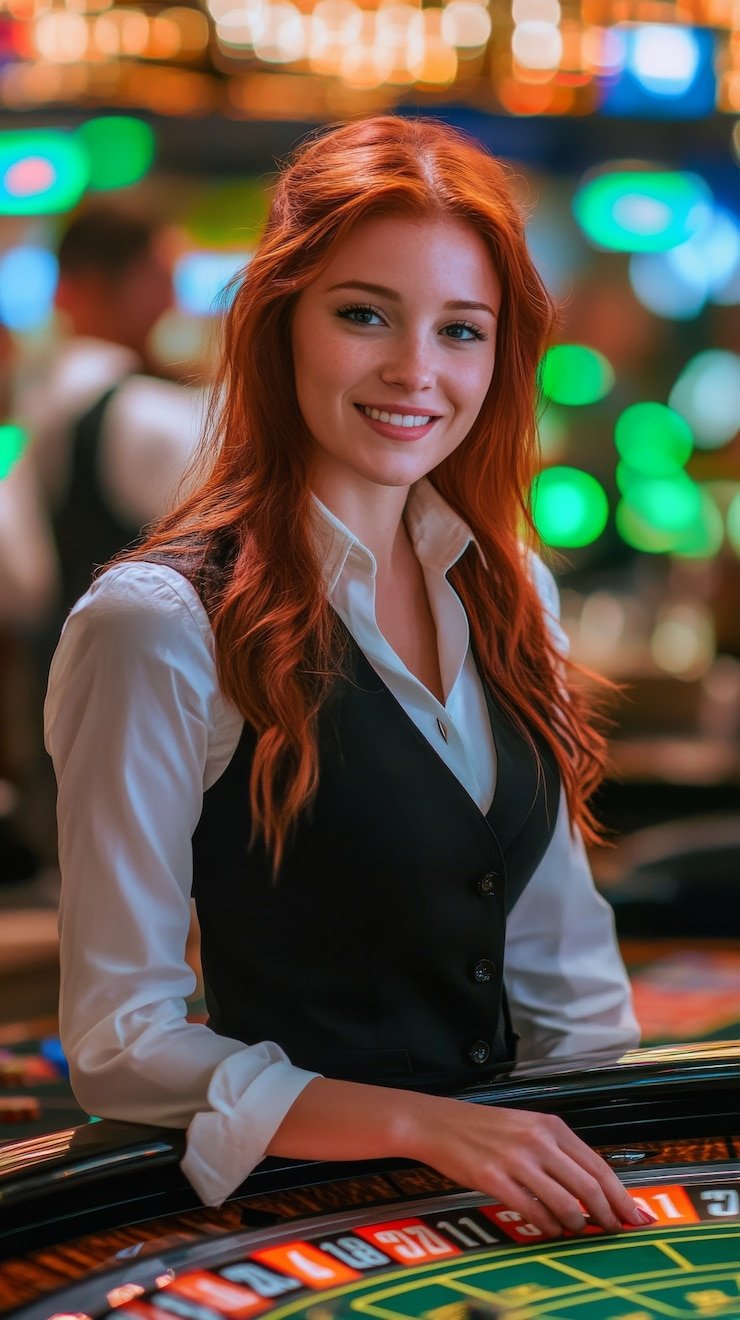 Live dealer revealing cards